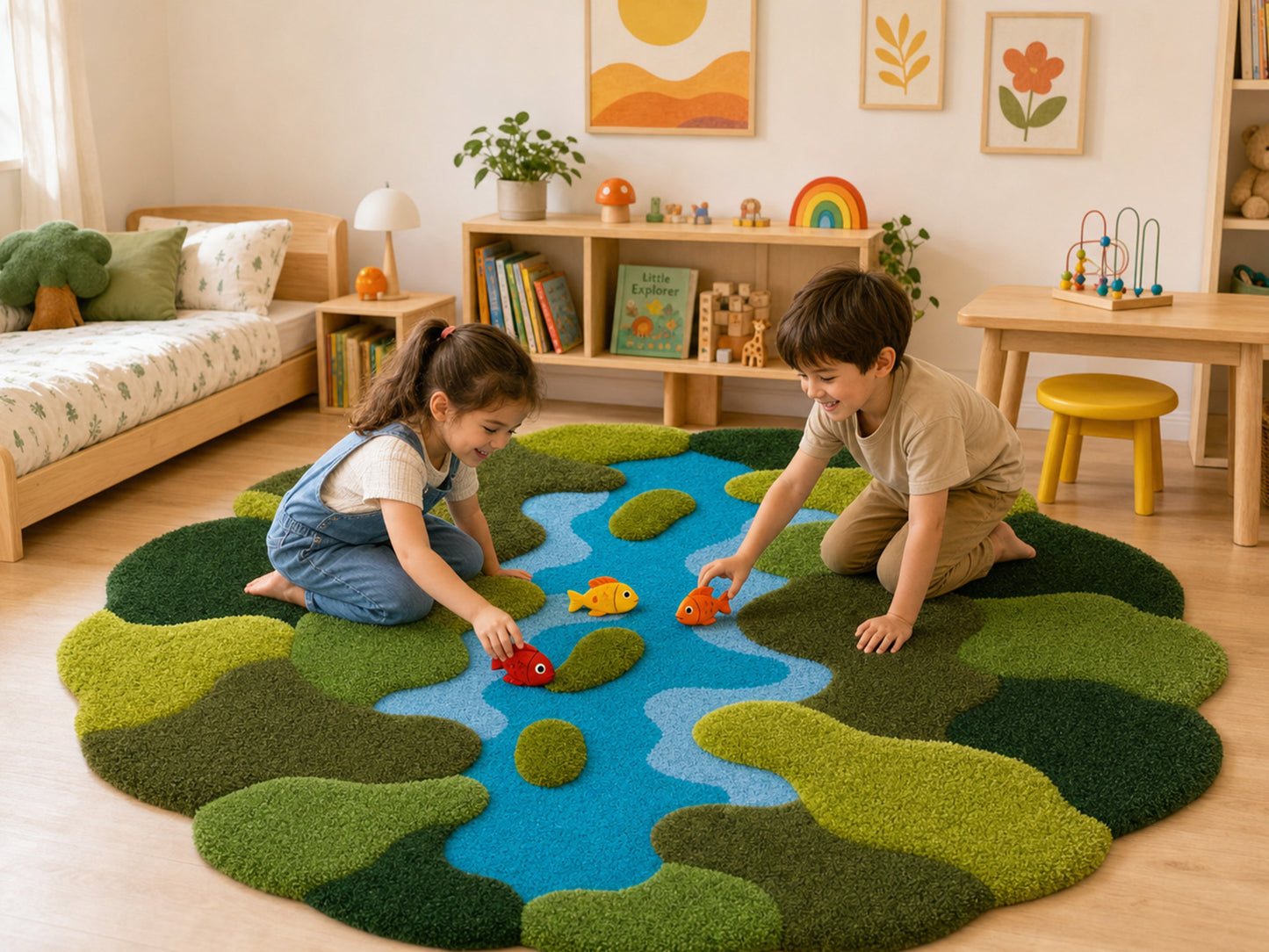 Moss Green Abstract Organic Shape: Hand Tufted Wool Rug (Copy)
