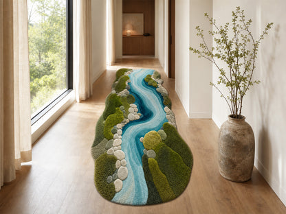Handmade River Moss Rug | Organic Green & Blue Wool Area Rug