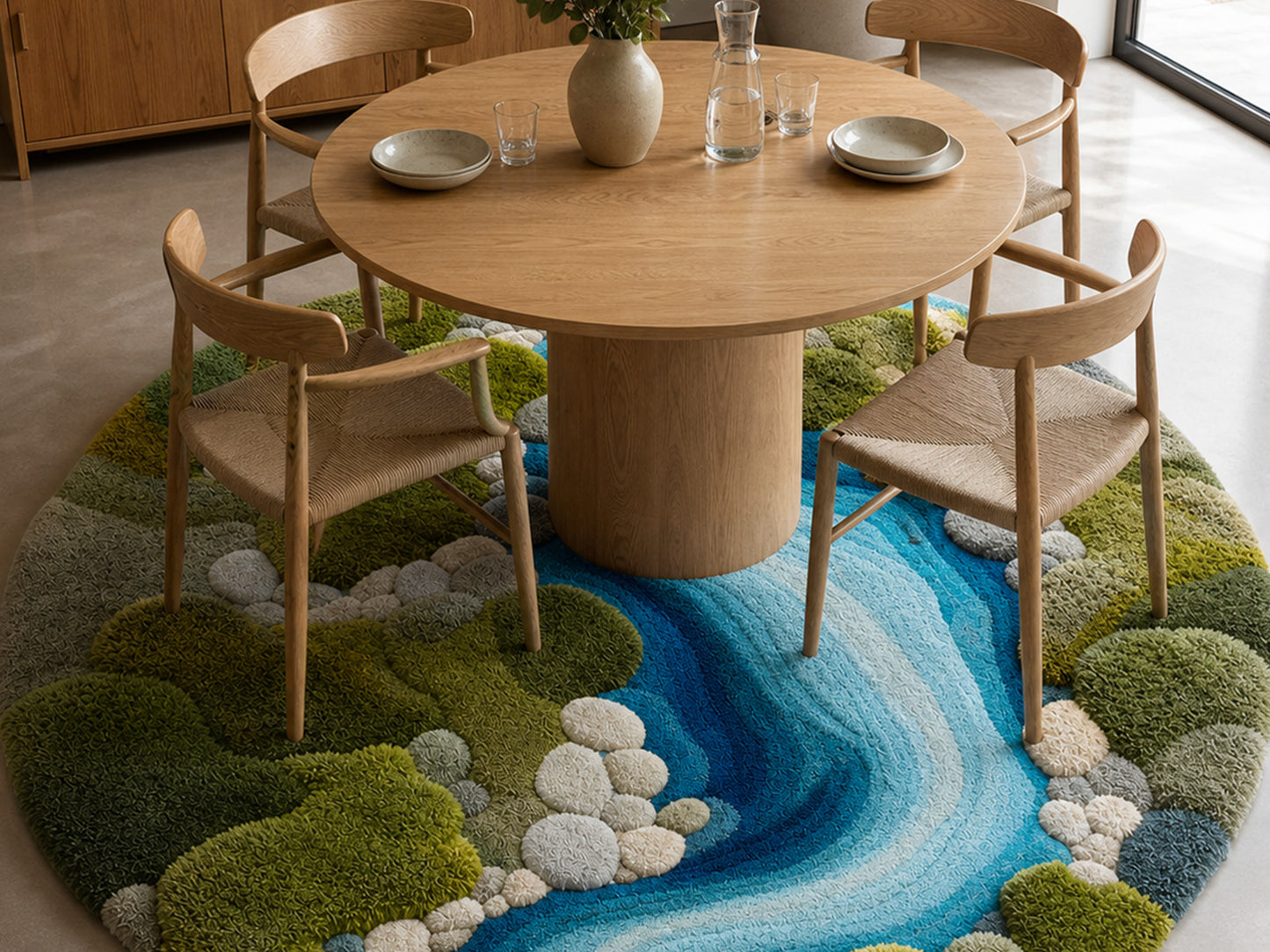 Handmade River Moss Rug | Organic Green & Blue Wool Area Rug