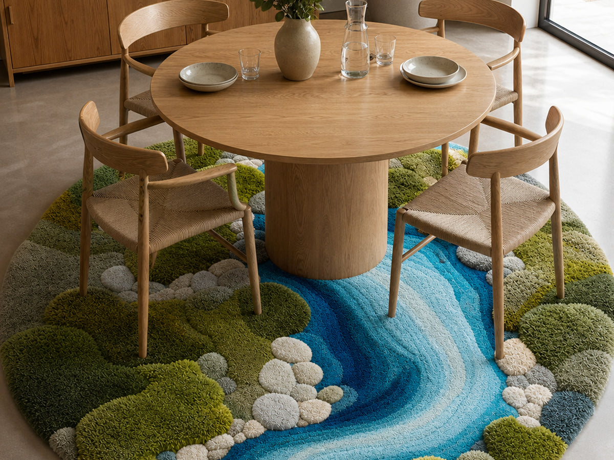 Handmade River Moss Rug | Organic Green & Blue Wool Area Rug