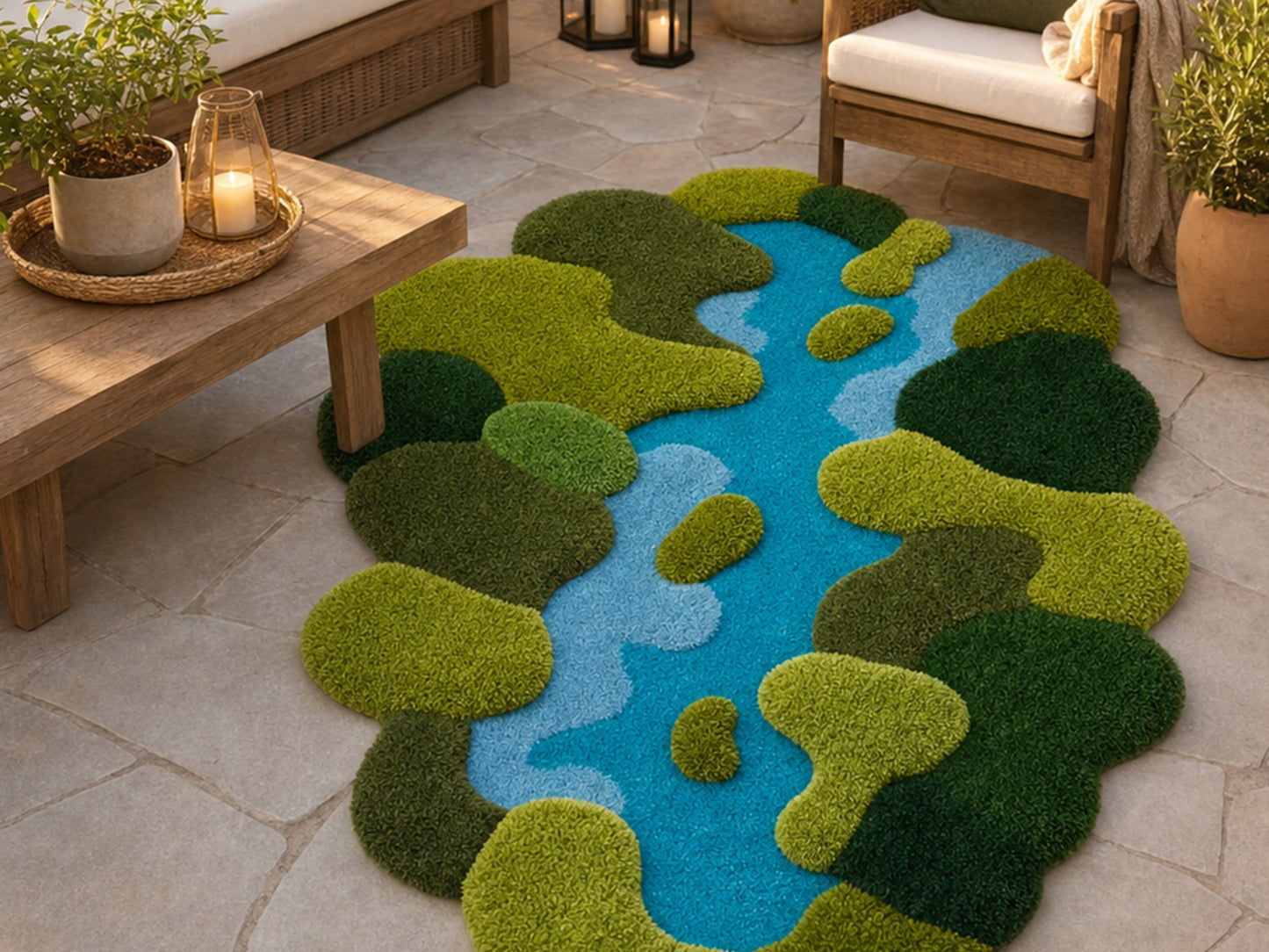 Moss Green Abstract Organic Shape: Hand Tufted Wool Rug (Copy)