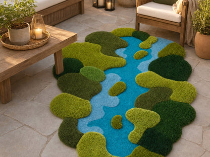 Moss Green Abstract Organic Shape: Hand Tufted Wool Rug (Copy)