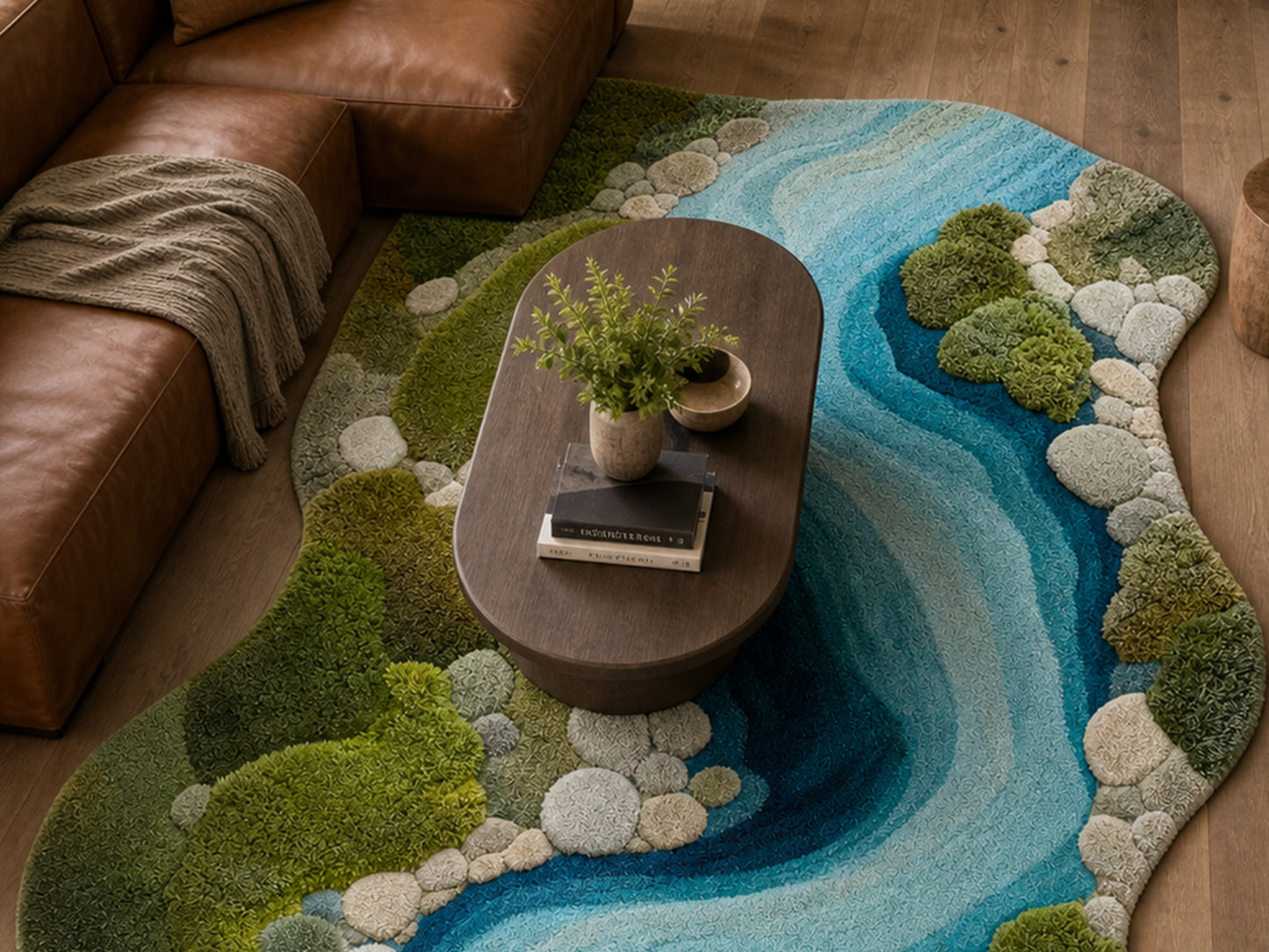 Handmade River Moss Rug | Organic Green & Blue Wool Area Rug