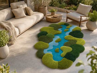 Moss Green Abstract Organic Shape: Hand Tufted Wool Rug (Copy)