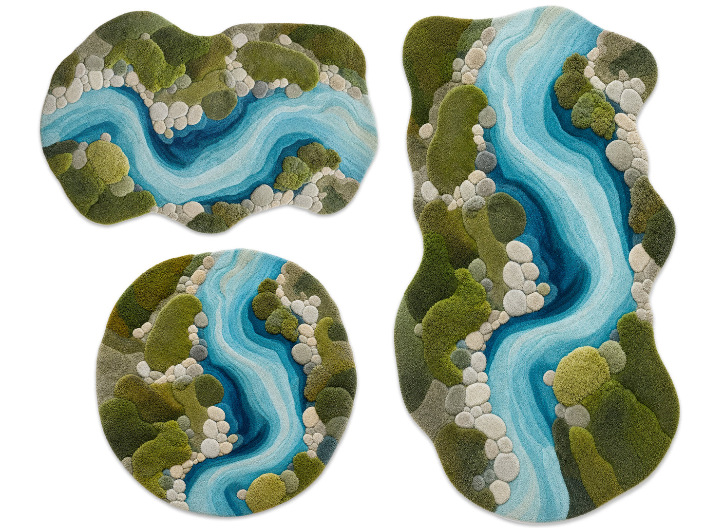 Handmade River Moss Rug | Organic Green & Blue Wool Area Rug