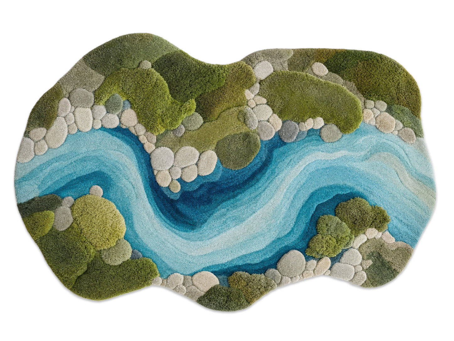 Handmade River Moss Rug | Organic Green & Blue Wool Area Rug