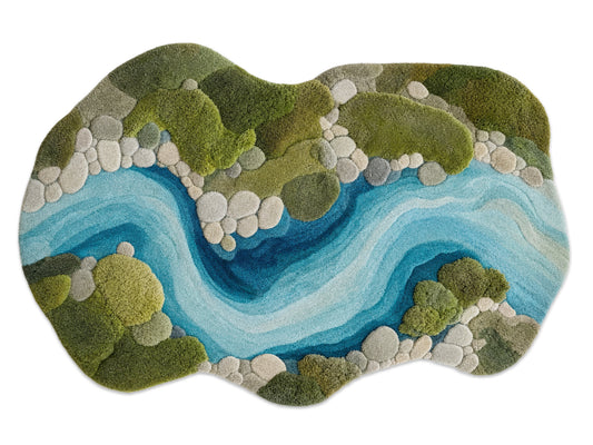Handmade River Moss Rug | Organic Green & Blue Wool Area Rug