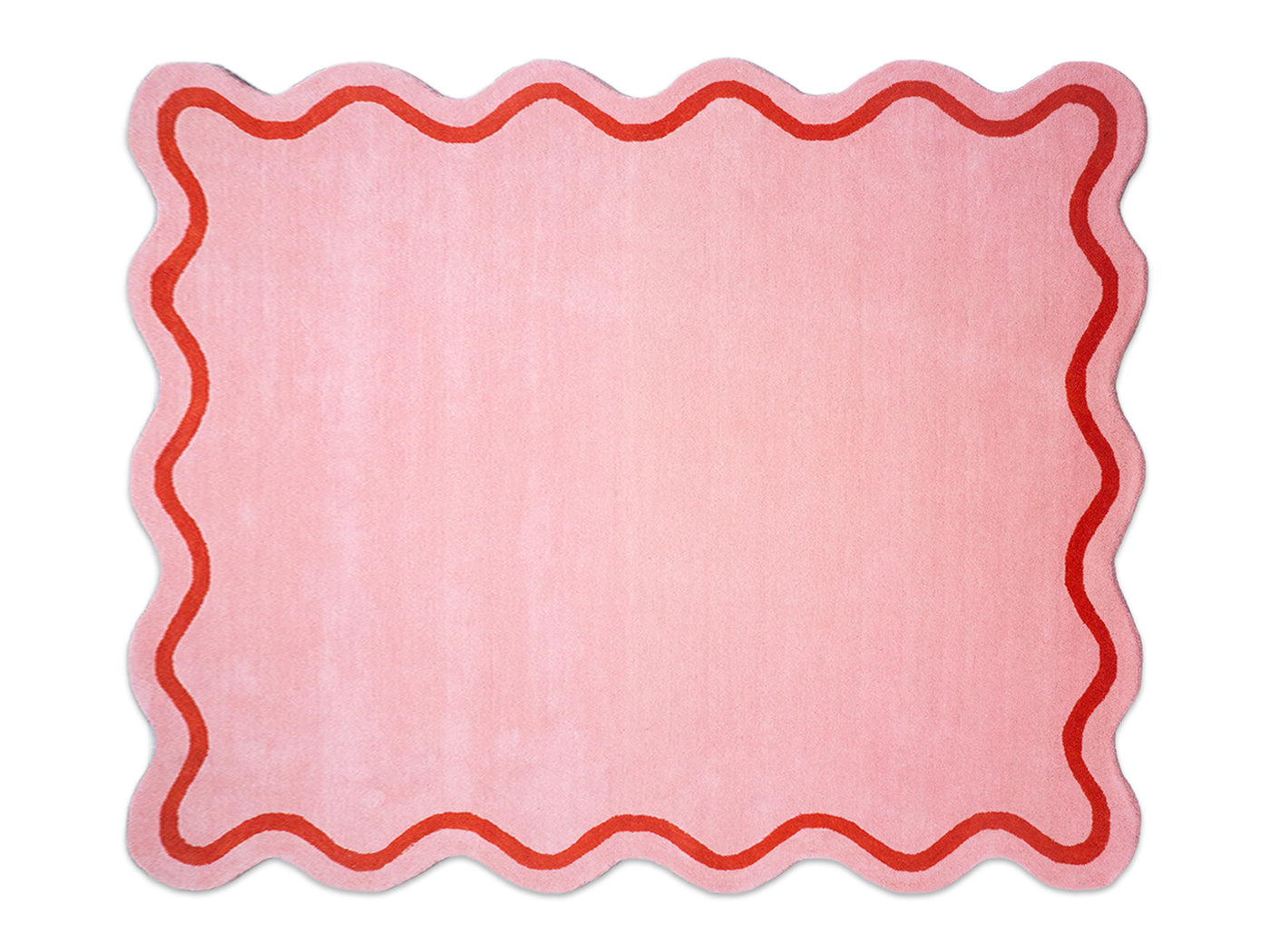 Hand Tufted Pink Scalloped Rug with Red Wavy Border