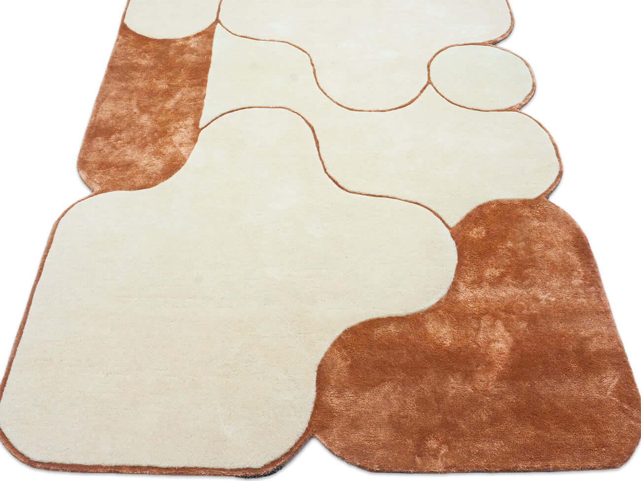 Hand Tufted Abstract Wool Rug in Ivory and Terracotta 