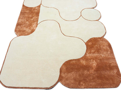 Hand Tufted Abstract Wool Rug in Ivory and Terracotta 