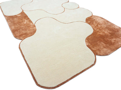 Hand Tufted Abstract Wool Rug in Ivory and Terracotta 