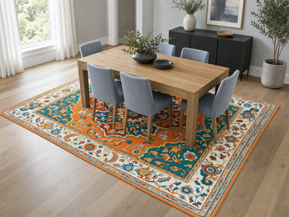 Hand Tufted Serapi Rug | Traditional Orange Blue Oriental Wool Area Rug