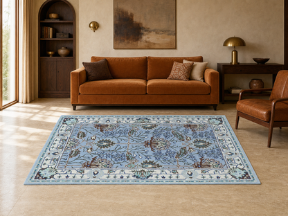 Handmade Light Blue Floral Oriental Rug | Persian Style Wool Rug