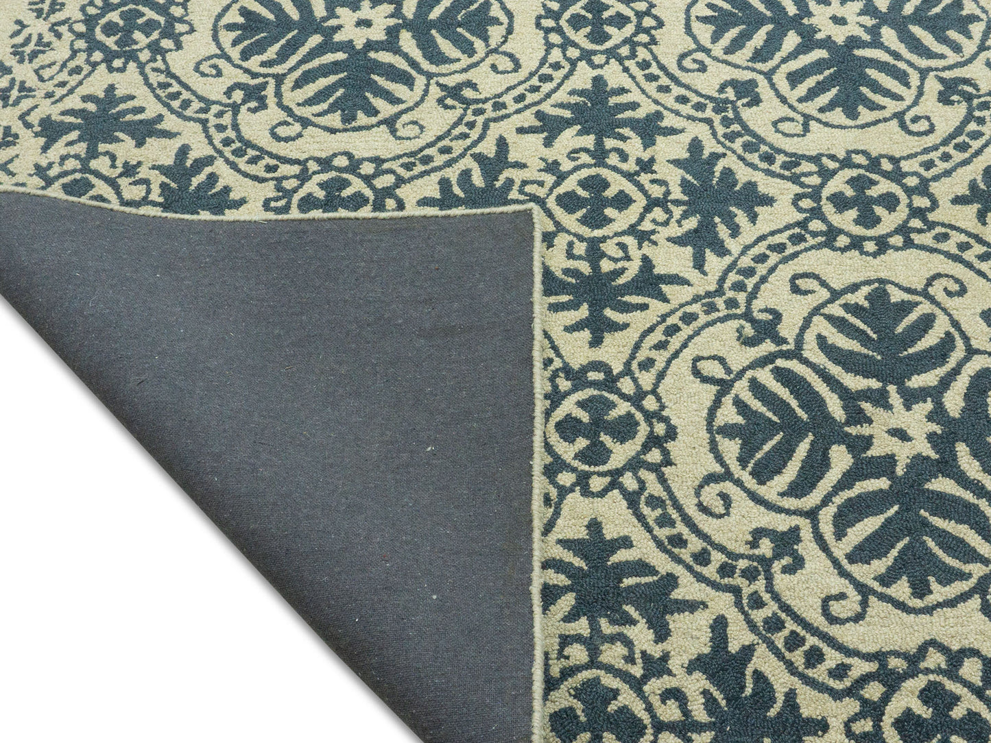 Hand Tufted Wool Blue Ivory Trellis Rug 9x12 | Traditional Floral Area Rug