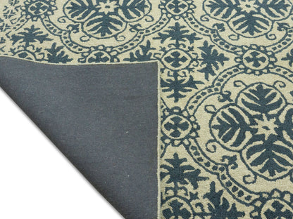 Hand Tufted Wool Blue Ivory Trellis Rug 9x12 | Traditional Floral Area Rug