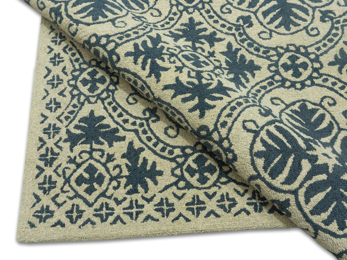 Hand Tufted Wool Blue Ivory Trellis Rug | Traditional Floral Area Rug