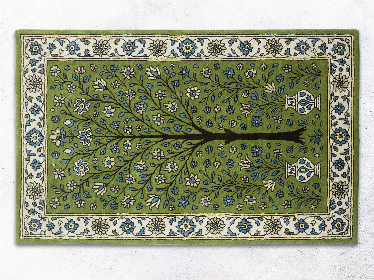 Handmade Olive Green Floral Rug | Persian Oriental Style