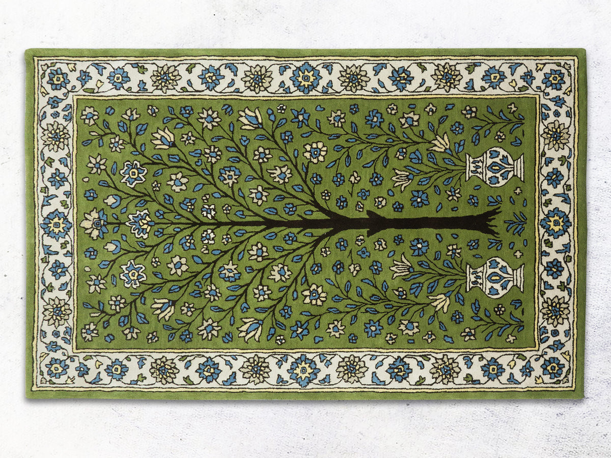 Handmade Olive Green Floral Rug | Persian Oriental Style