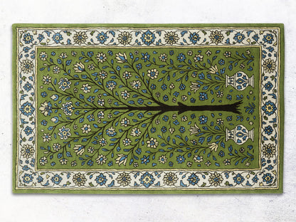 Handmade Olive Green Floral Rug | Persian Oriental Style