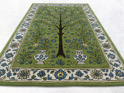 Handmade Olive Green Floral Rug | Persian Oriental Style