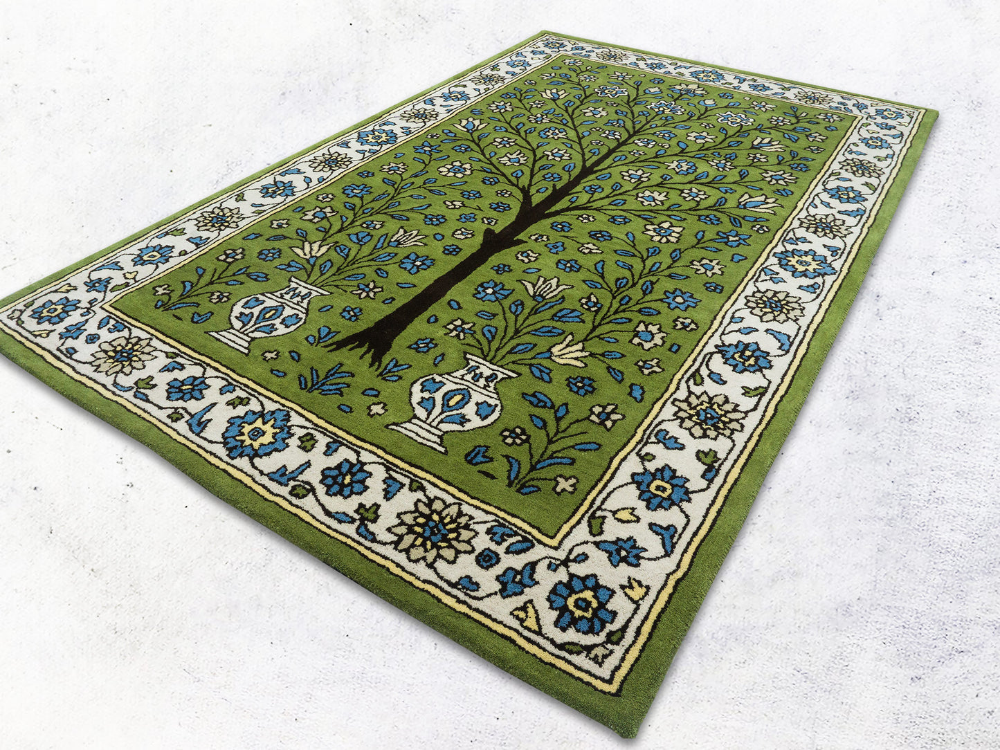Handmade Olive Green Floral Rug | Persian Oriental Style