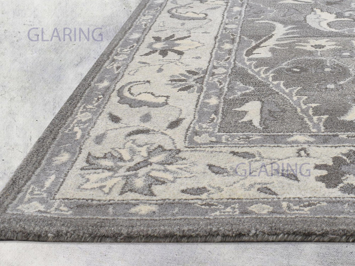 Vintage Distressed Gray & Ivory Floral Area Rug | Traditional Persian Style Carpet