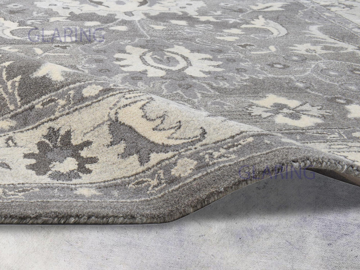 Vintage Distressed Gray & Ivory Floral Area Rug | Traditional Persian Style Carpet