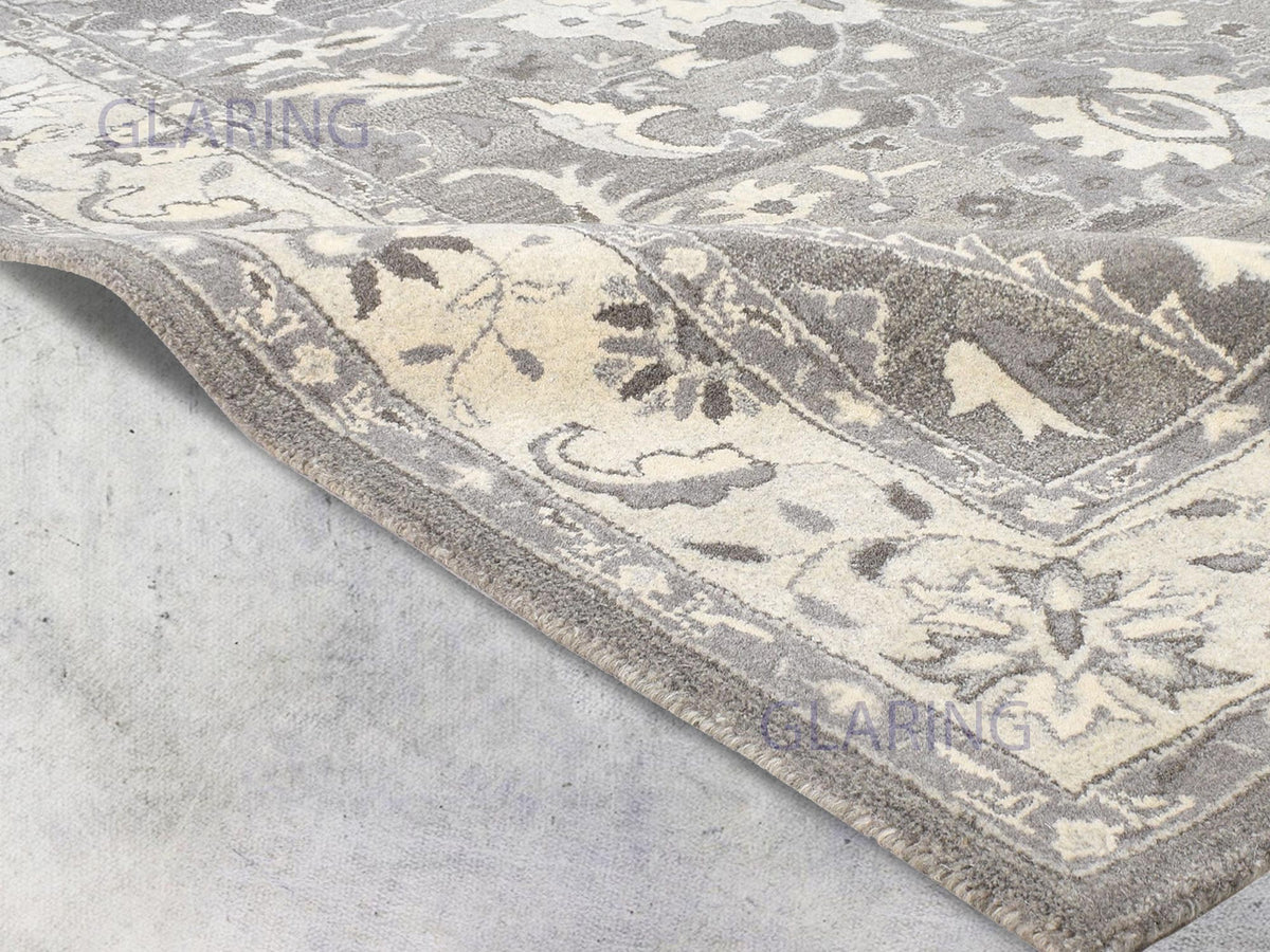Vintage Distressed Gray & Ivory Floral Area Rug | Traditional Persian Style Carpet