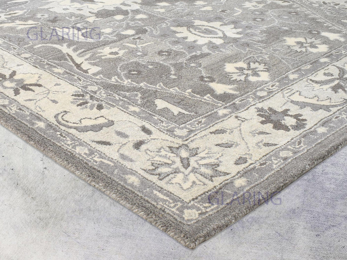 Vintage Distressed Gray & Ivory Floral Area Rug | Traditional Persian Style Carpet