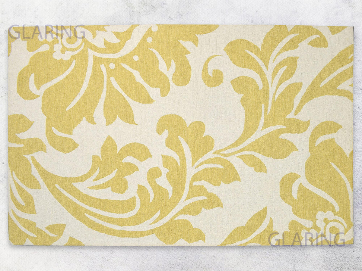 Handmade Mustard Gold and Ivory Wool Area Rug with Modern Floral Pattern