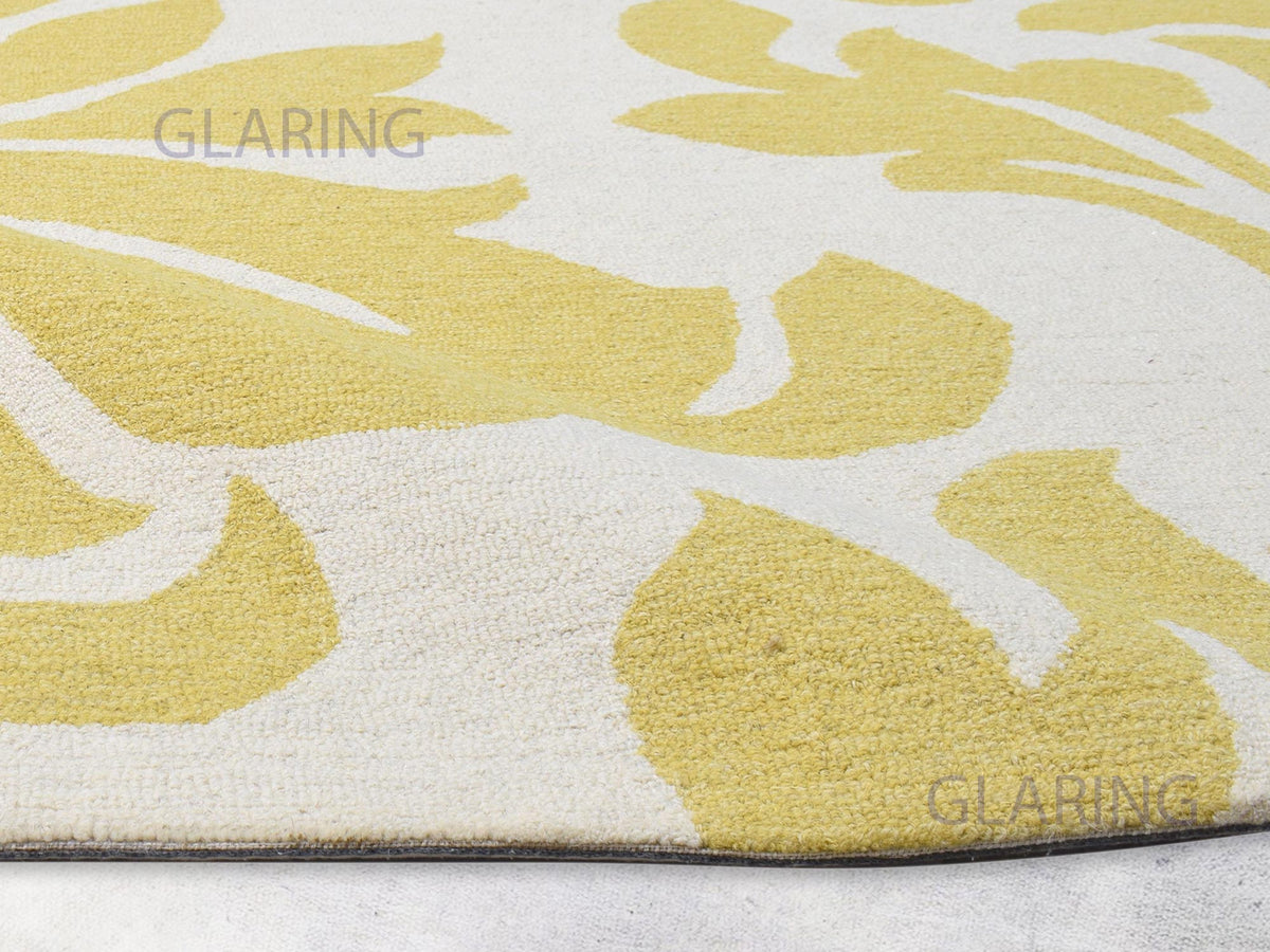 Handmade French Rug | Floral Design in Gold & Beige