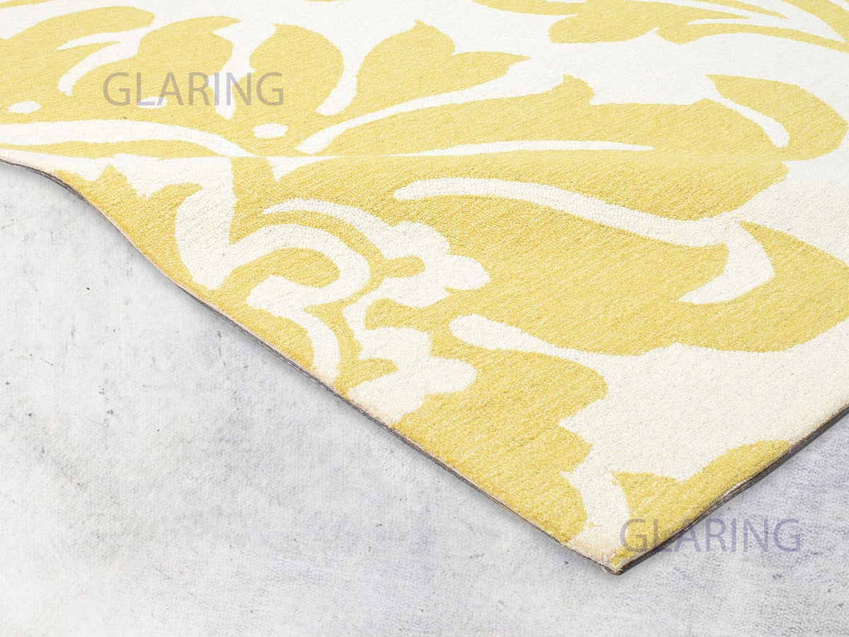 Handmade French Rug | Floral Design in Gold & Beige