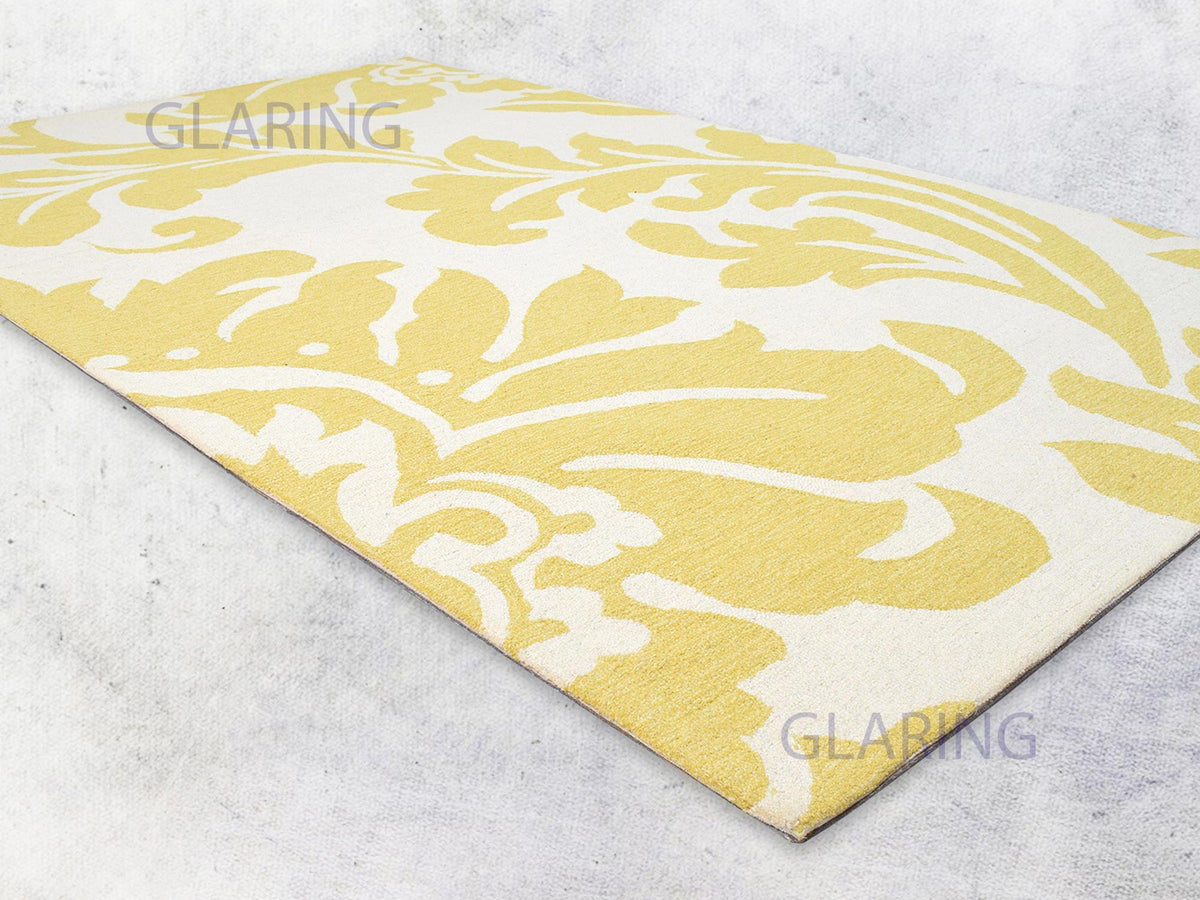 Handmade French Rug | Floral Design in Gold & Beige