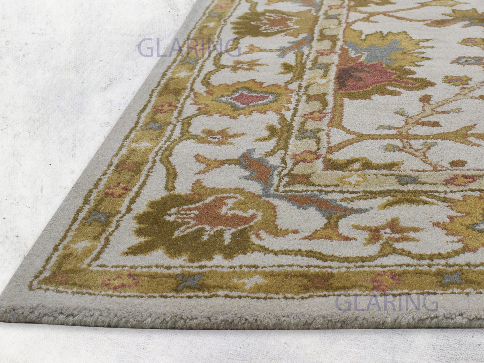 Hand-tufted wool rug photographed in the workshop
