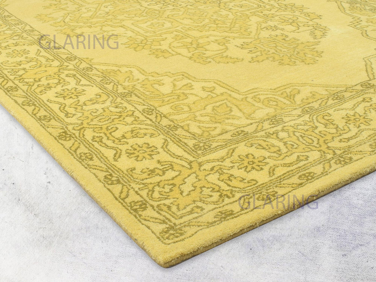 Handmade Heriz-Indian Rug | Oriental Design in Yellow & Olive