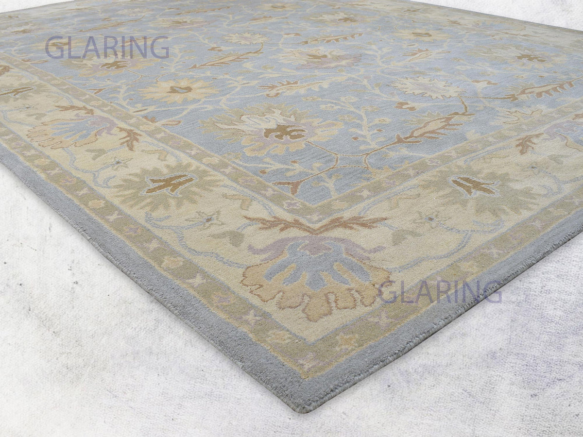 Handmade Oushak Rug | Oriental Design in Blue & Sage
