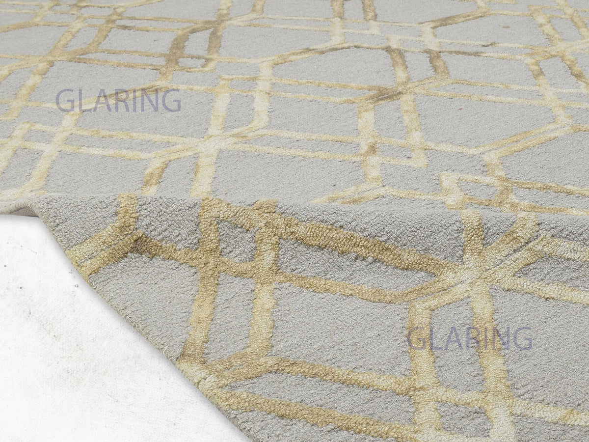 Handmade Moroccan Rug | Geometric Design in Grey & Gold Geometric Rug