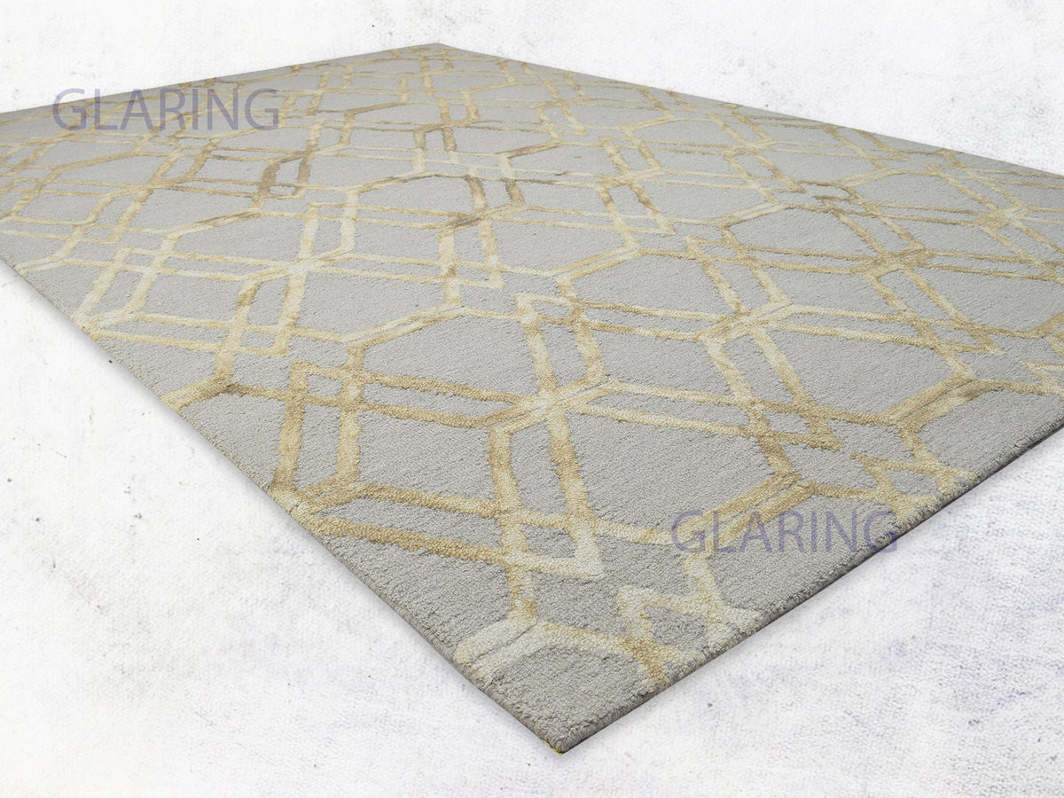 Handmade Moroccan Rug | Geometric Design in Grey & Gold Geometric Rug