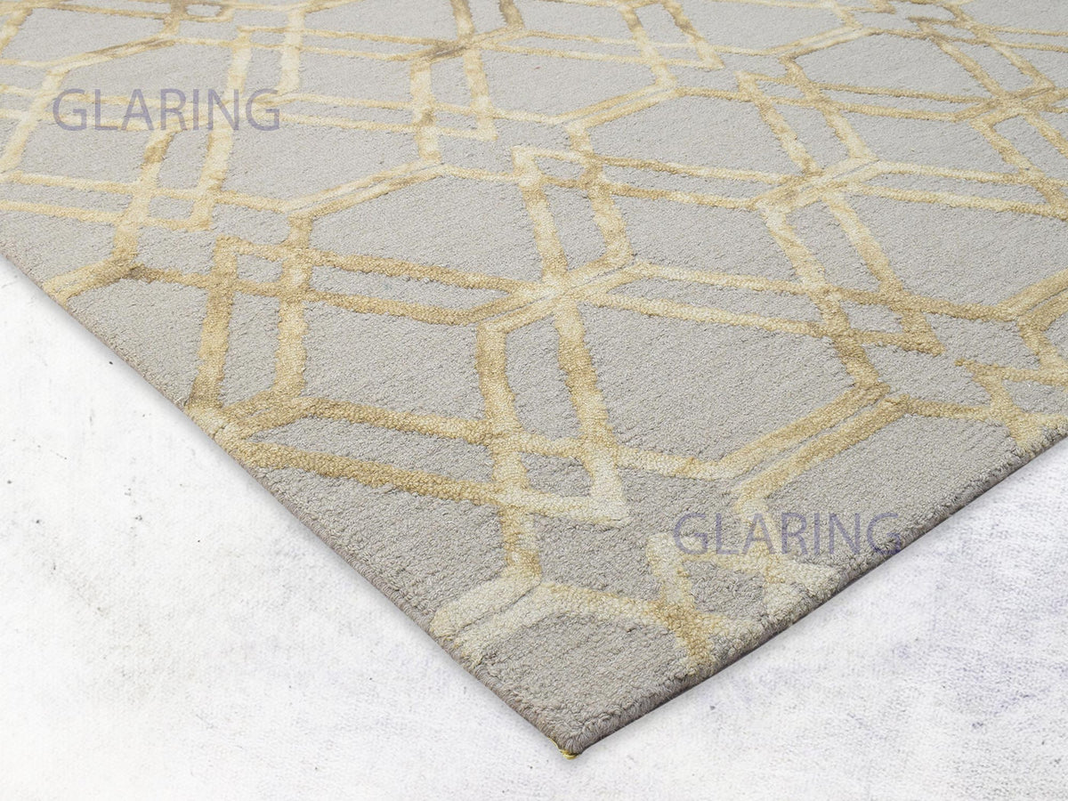 Handmade Moroccan Rug | Geometric Design in Grey & Gold Geometric Rug