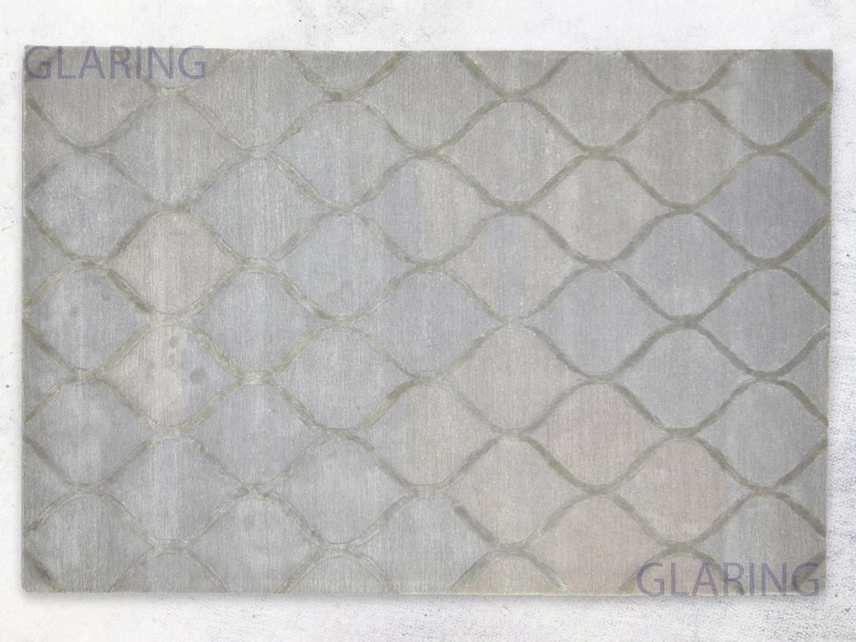 Handmade Grey and Ivory Wool Area Rug with Modern Geometric Lattice Pattern