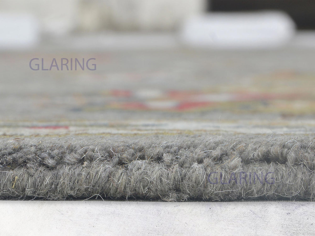 Oushak wool area rug | grey red & gold | traditional floral rug