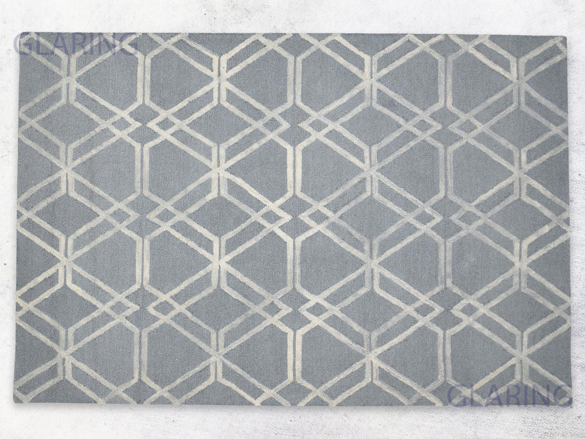 Handmade Grey and Ivory Geometric Wool Area Rug with Hexagon Pattern