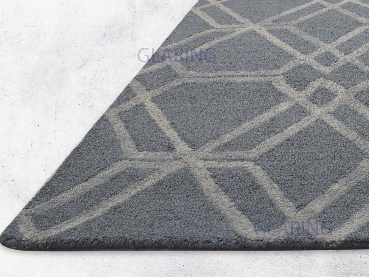 Modern Grey Geometric Wool Rug for Living Room