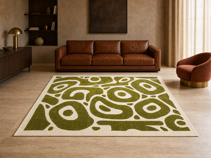 Handmade Olive Green Abstract Rug | Modern Organic Design
