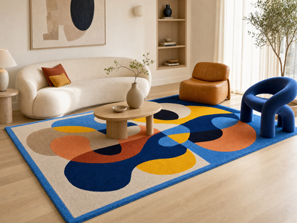 Hand Tufted Wool Abstract Rug 5x8 | Modern Blue Geometric Area Rug | Colorful Contemporary CarpetHand Tufted Wool Abstract Rug 5x8 | Modern Blue Geometric Area Rug | Colorful Carpet