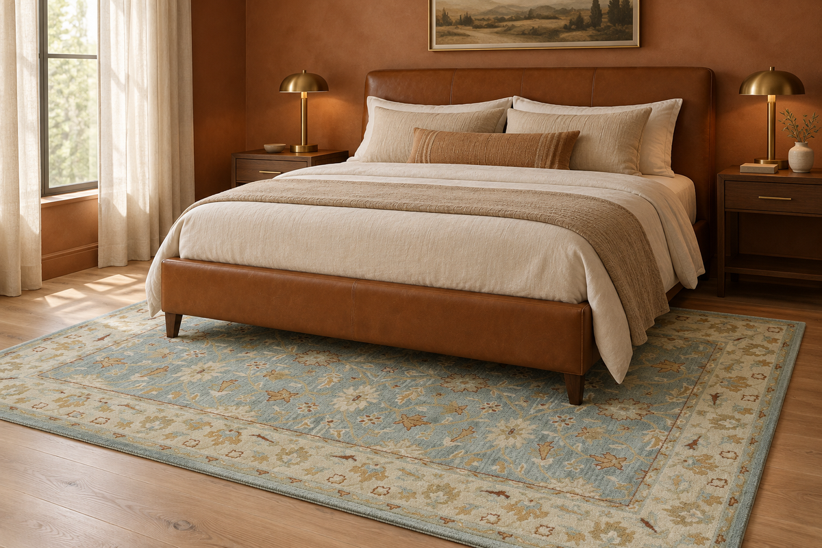 Handmade Traditional Rug | Floral Design in Blue & Beige