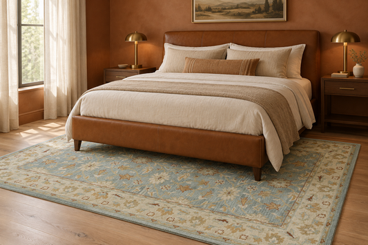 Handmade Traditional Rug | Floral Design in Blue & Beige