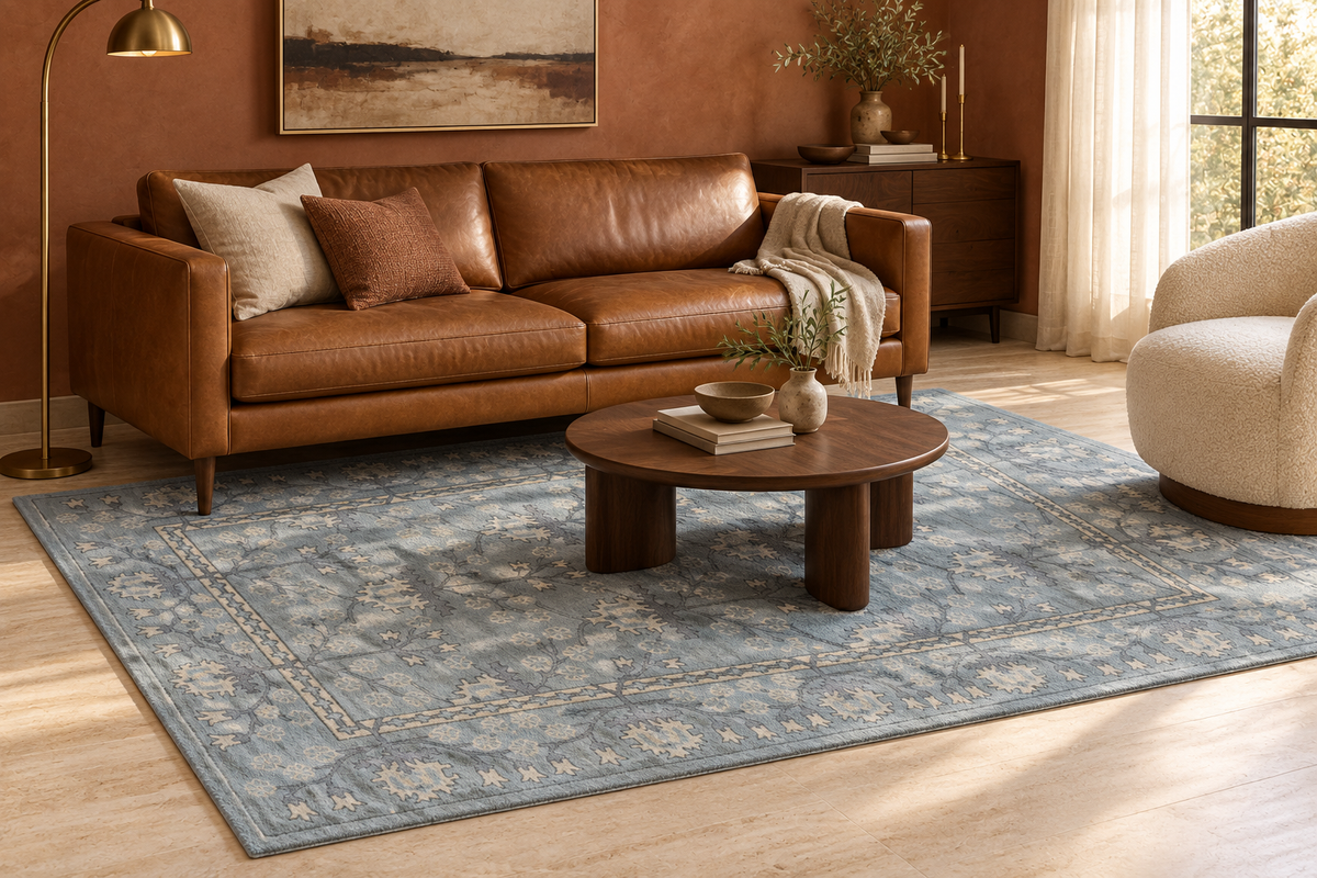 Handmade Traditional Rug | Floral Design in Grey