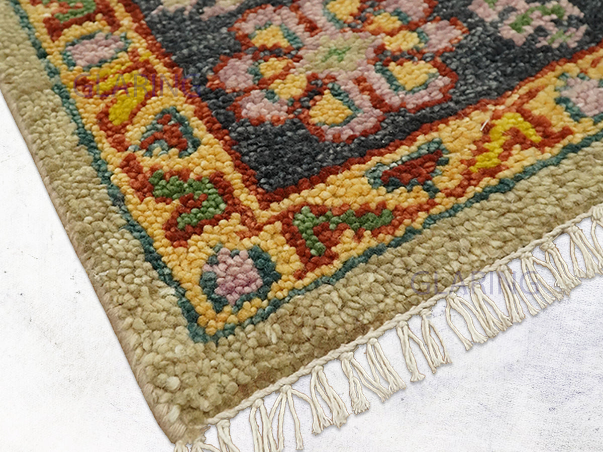 Hand Knotted Wool Oriental Rug | Traditional Persian Style Rug in Pink, Blue & Charcoal