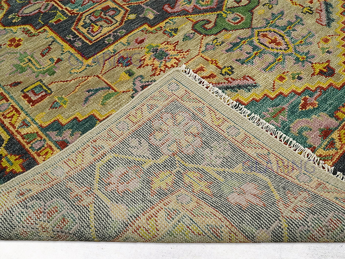 Hand Knotted Wool Oriental Rug | Traditional Persian Style Rug in Pink, Blue & Charcoal